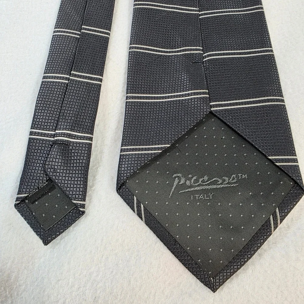 Picasso Mens Silk Tie Charcoal Grey Striped Handmade Italy Art Series Necktie